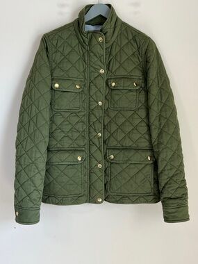 J. Crew Womens Quilted Field Jacket Lined Medium Weight Sz Medium Gold Green